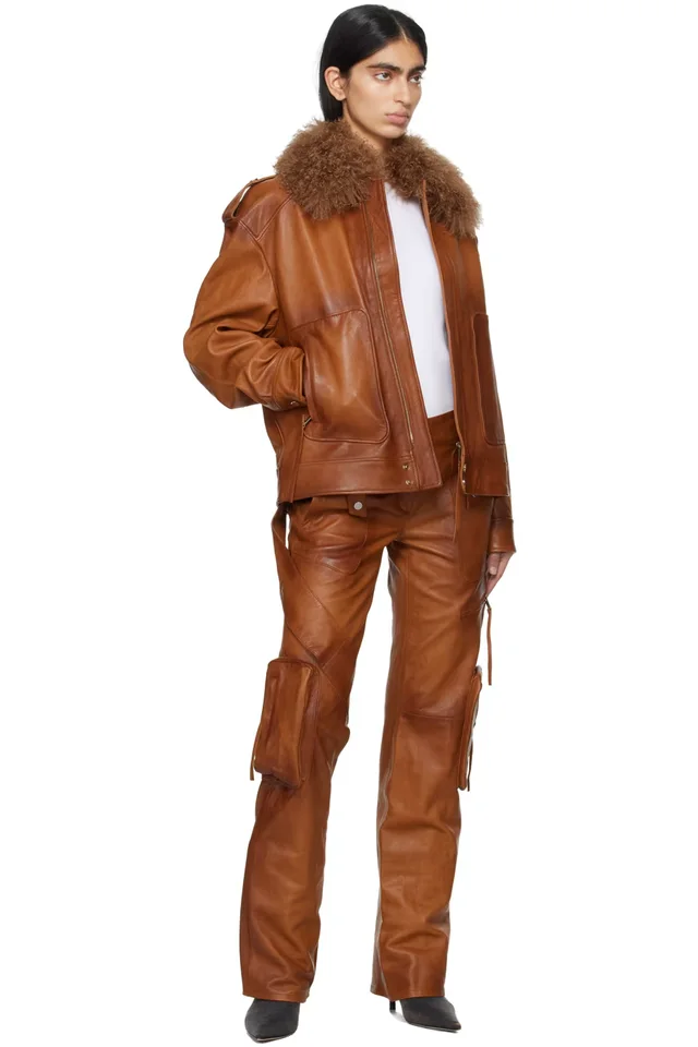 Blumarine Brown Bellows Pocket Leather Pants, photo 4 of 4 from SSENSE
