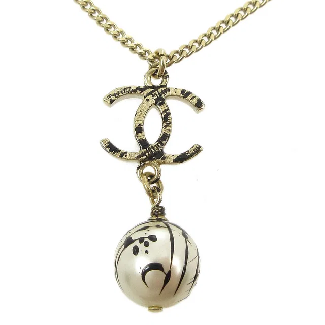 Chanel Artificial Pearl Gold Chain Pendant Necklace A13B in Gold from AMORE Vintage Tokyo