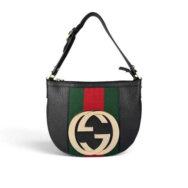 Gucci Small Blondie Web Hobo Bag in Black Leather from Designer Archives
