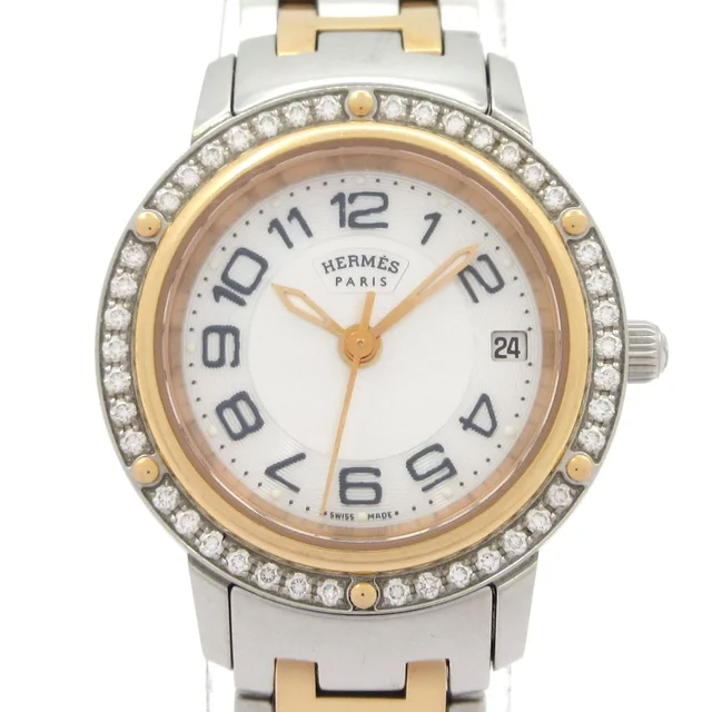 Hermès Watch Clipper Nacre SS Shell Dial Diamond Bezel White in White from The Reluxe