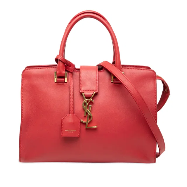 Red Saint Laurent Baby Leather Monogram Downtown Cabas Satchel in Red Leather from Designer Revival