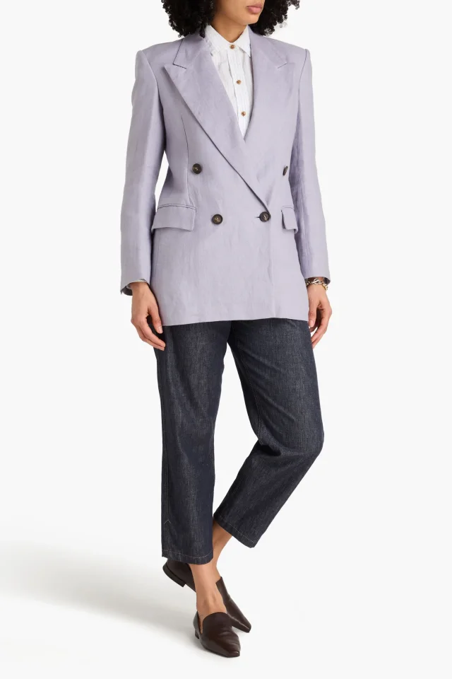 Brunello Cucinelli Double-Breasted Linen and Hemp-Blend Blazer in Purple, photo 2 of 4 from THE OUTNET