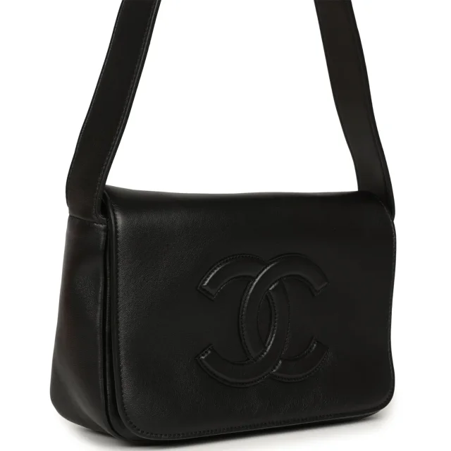 Chanel CC Messenger Bag Black Lambskin Gold Hardware in Black Lambskin from Madison Avenue Couture, photo 2 of 10
