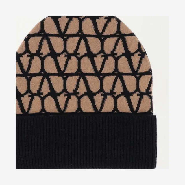 Valentino Garavani 3w2hb01k Toile Iconographe Cashmere Beanie — Camel Beanies in Brown Cashmere from HEWI