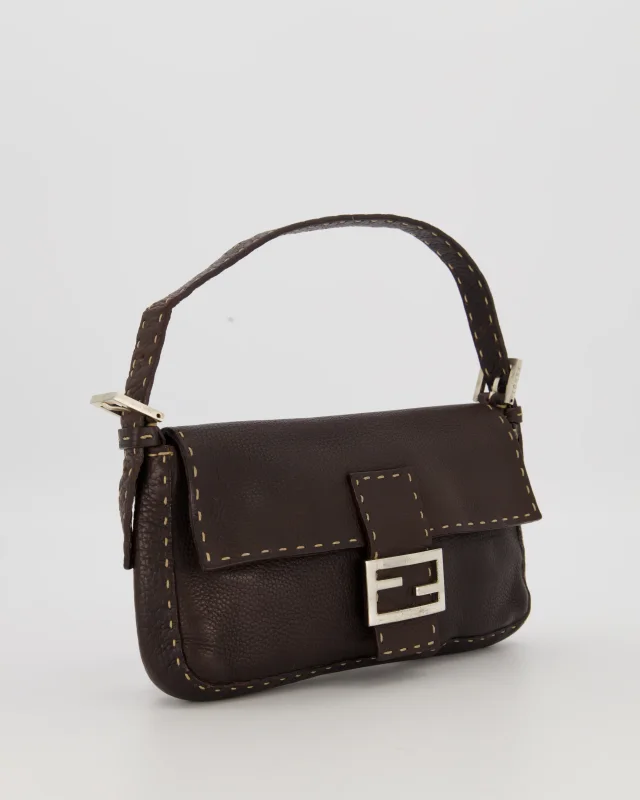 Fendi Selleria Brown Stitched Edge Baguette Bag in Brown Leather from Sellier, photo 2 of 5
