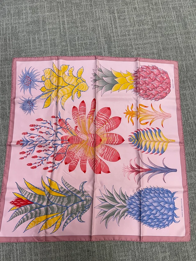 Hermès Silk 90-22 – Blooming Botanicals in Pink, Coral, and Sunshine Yellow in Pink Silk from Luxury Promise