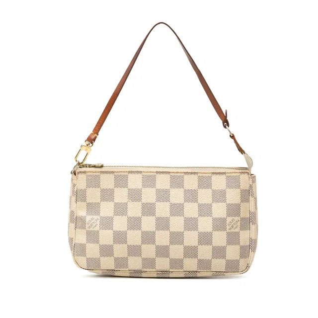 White Louis Vuitton Damier Azur Pochette Accessoires Shoulder Bag in White Canvas from Designer Revival