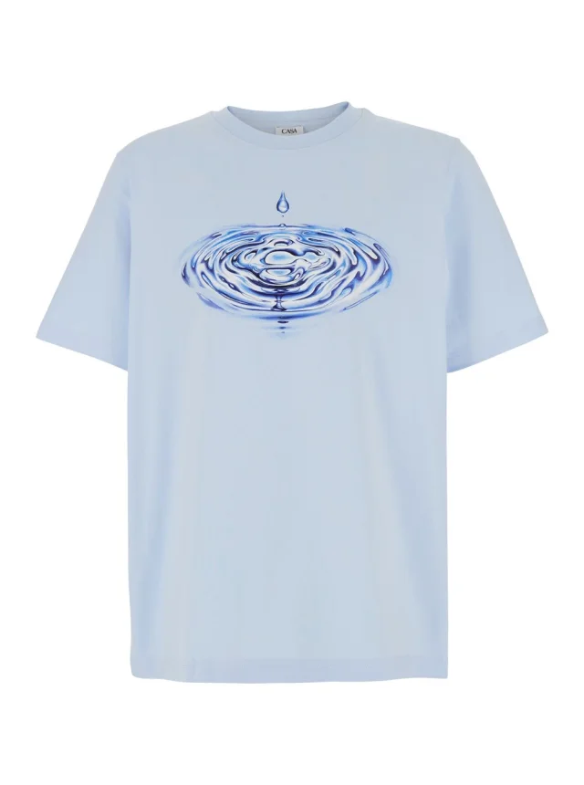 Light-Blue T-Shirt with Front Logo in Cotton for Men, image 1 of 1 from Gaudenzi Boutique