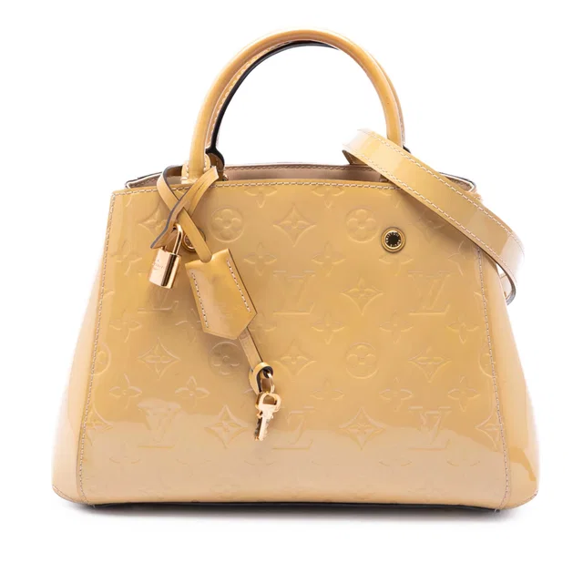 Beige Louis Vuitton Monogram Vernis Montaigne BB Satchel in Beige Leather from Designer Revival