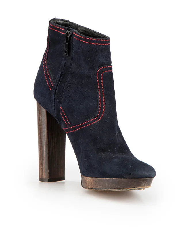 Burberry Navy Suede Contrast Stitch Ankle Boots from Csd