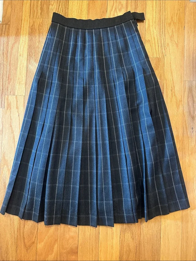 Burberry Vintage Black And Navy Plaid Pleated A-Line Skirt in blue|black from Poshmark