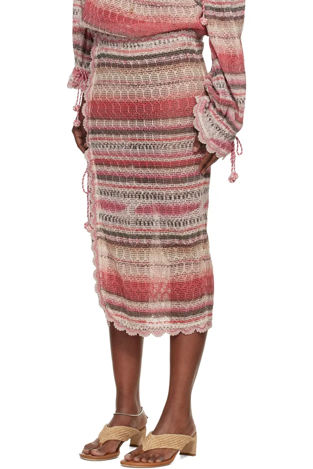 Isabel Marant Pink Noryane Cotton Sunrise Net Midi Skirt, photo 4 of 5 from SSENSE