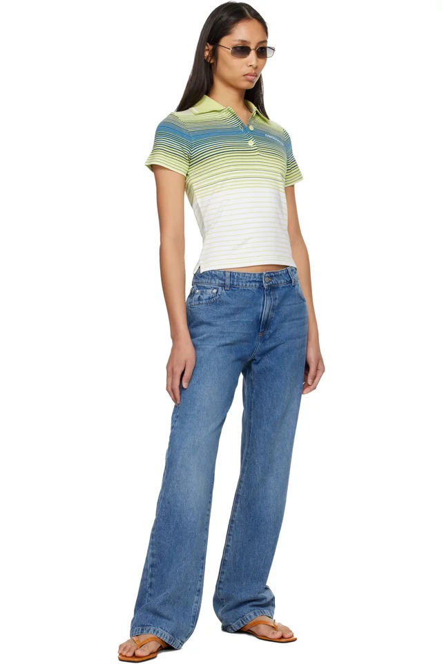 Casablanca Green & White Bourgeois Striped Short Sleeve Polo, photo 4 of 4 from SSENSE