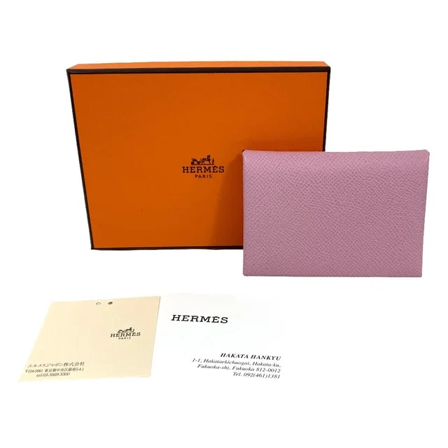 Hermès Calvi Duo Veau Epsom Card Case Coin Mauve Sylvestre in Epsom leather from The Reluxe