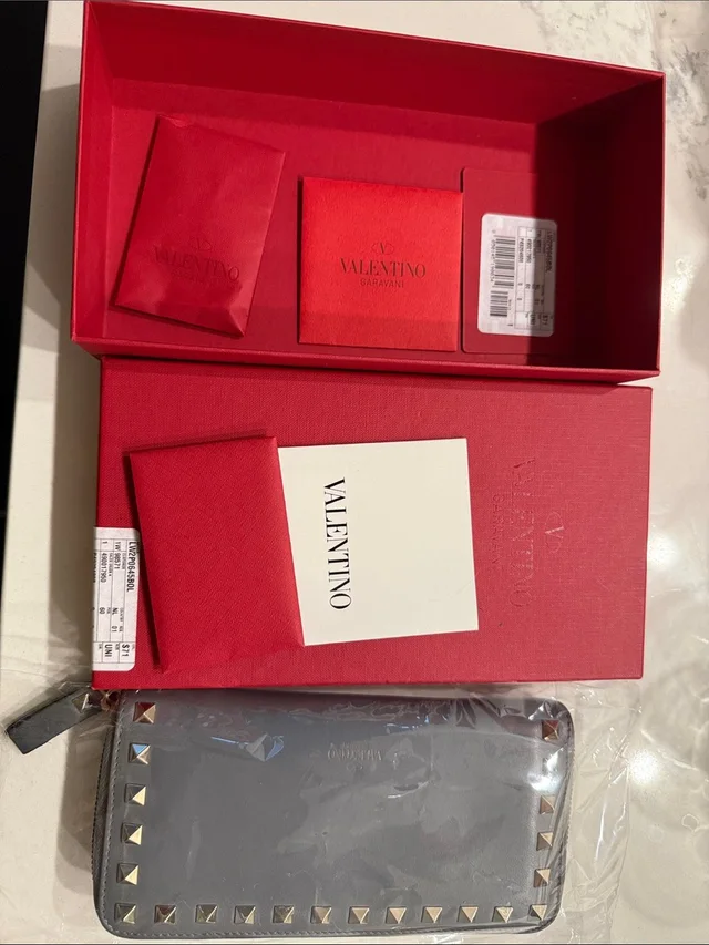 Valentino Garavani Rockstud Zip-Around Wallet In Gray in silver|gray Leather from Poshmark