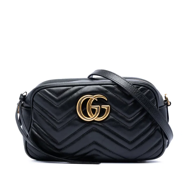 Black Gucci Small GG Marmont Matelasse Calfskin Crossbody in Black Calfskin from Designer Revival