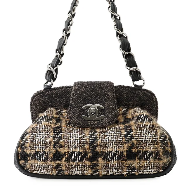 Chanel Chain one belt Black/Dark Brown/Multicolor Tweed Leather in Black Tweed from GALLERY RARE