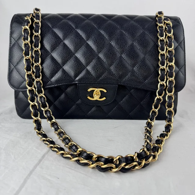 Chanel Caviar Jumbo Double Flap Bag in Caviar, caviar leather, Metal from Reowned