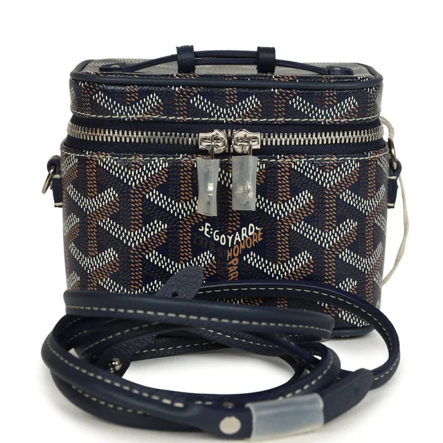 Goyard Goyardine Canvas Navy Blue Nano Muse Vanity Bag Palladium Hardware in Navy Canvas from Madison Avenue Couture