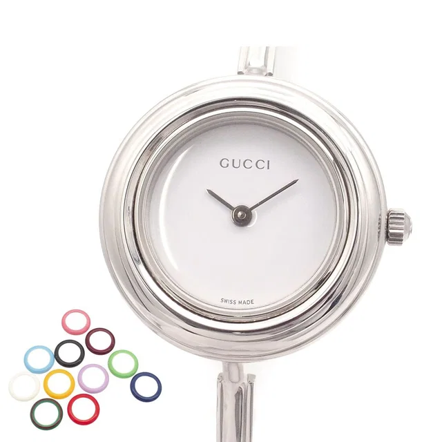 Gucci Change Bezel 11/12.2 White SS Bangle Watch All Colors Replacement Quartz in White from The Reluxe