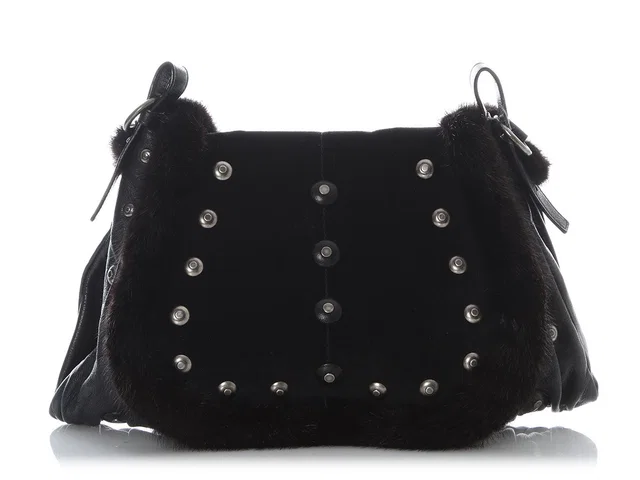 Saint Laurent Fur & grommets leather satchel in Leather from Ann's Fabulous Finds