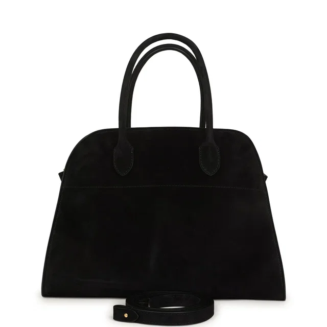 The Row Soft Margaux 12 Bag Black Suede Gold Hardware in Black Suede from Madison Avenue Couture