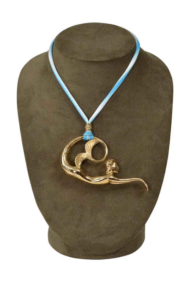 Lanvin Gold Mermaid Necklace With Blue Cord in Blue from Resurrection Vintage