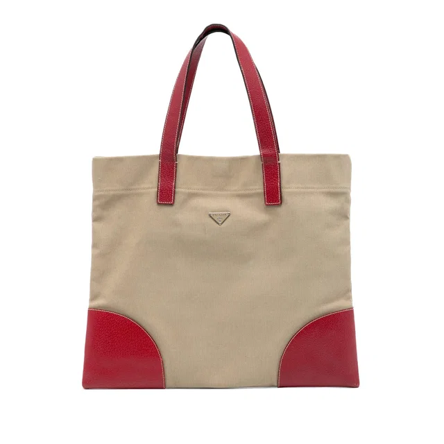 Brown Prada Cinghiale Trimmed Canapa Tote in Brown Canvas from Designer Revival