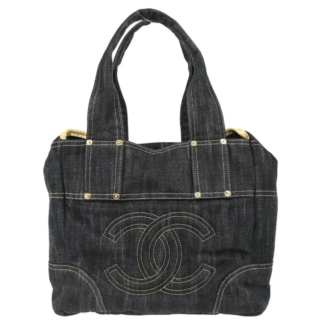 Chanel 2005-2006 Navy Sparkling Denim Tote Handbag in Navy Denim from AMORE Vintage Tokyo