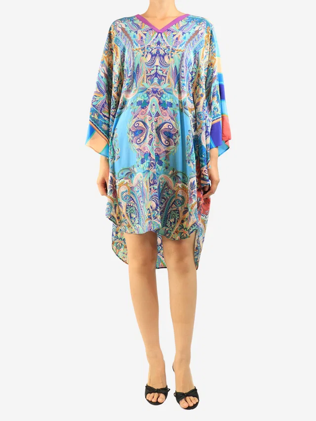 Etro Blue silk printed kaftan dress - size M in Blue Silk from Sign of the Times