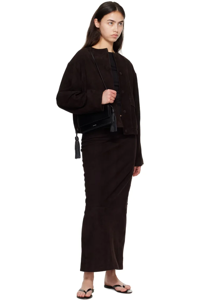 St. Agni Brown Suede Utility Cocoon Bomber Jacket, photo 4 of 4 from SSENSE