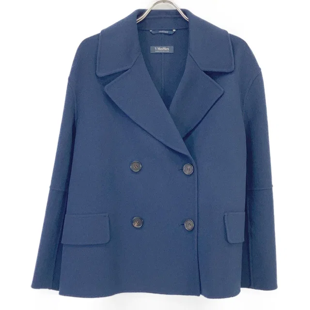 Max Mara S Double Breasted Short Coat Navy 42 in Navy Wool from The Reluxe