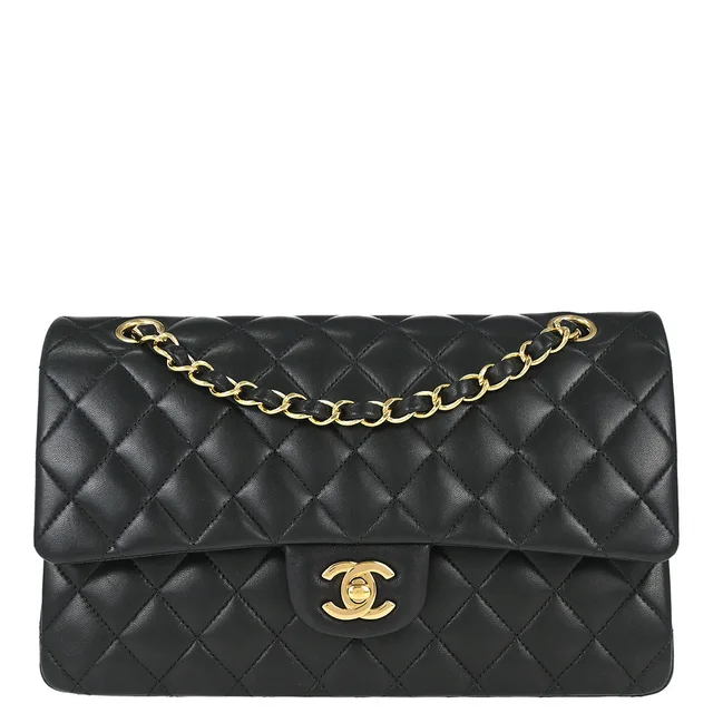 Chanel 2012 Black Lambskin Medium Classic Double Flap Shoulder Bag in Black Lambskin from AMORE Vintage Tokyo