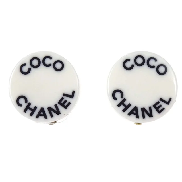 Chanel Button Clip-On Earrings Acrylic White 07P in White Resin from AMORE Vintage Tokyo