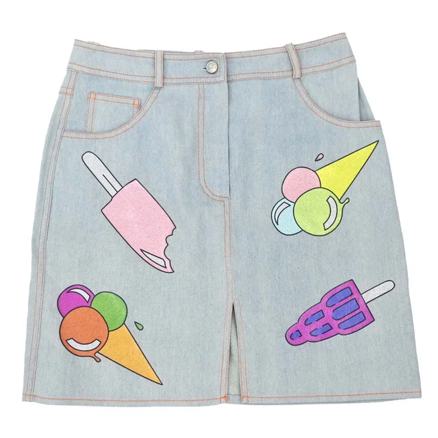 Dior 2004 Skirt Denim Ice Cream Glitter Light Blue #38 in White Denim from AMORE Vintage Tokyo