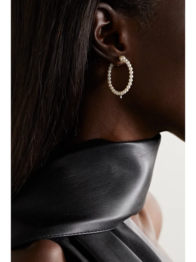 MIZUKI 14-karat gold, pearl and diamond hoop earrings in Metallic, photo 2 of 2 from NET-A-PORTER (Canada)