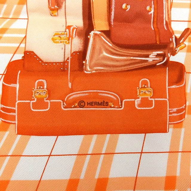 Hermès Carré 90 H EN VOYAGE Pattern Scarf Orange/Multi in Orange Silk from VINTAGE QOO TOKYO, photo 7 of 10
