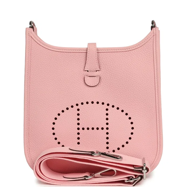 Hermès Evelyne 23 Rose Sakura Clemence Palladium Hardware in Pink Clemence leather from Madison Avenue Couture