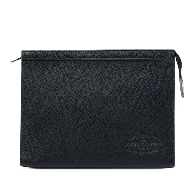 Black Louis Vuitton Taiga Articles de Voyage Pochette Voyage MM Clutch Bag in Black Leather from Designer Revival