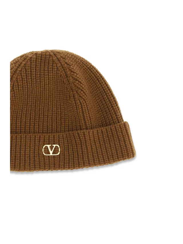 Valentino Garavani 9y2hb02gatz Cashmere Beanie — Camel Beanies in Brown Cashmere from HEWI