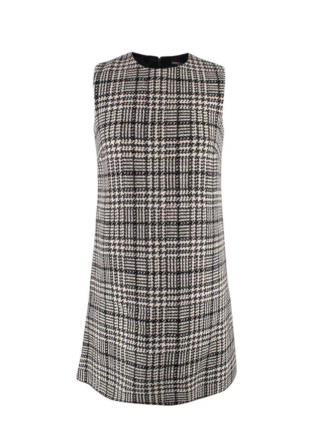 Dolce & Gabbana Grey Plaid Woollen Mini Dress in Grey Silk from HEWI
