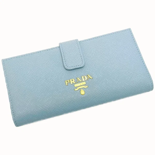 Prada Saffiano Leather Wallet 1 Mv025 Sky Blue Bifold Long in Blue Saffiano leather from The Reluxe
