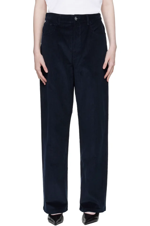Róhe Navy Relaxed Corduroy Trousers, image 1 of 1 from SSENSE