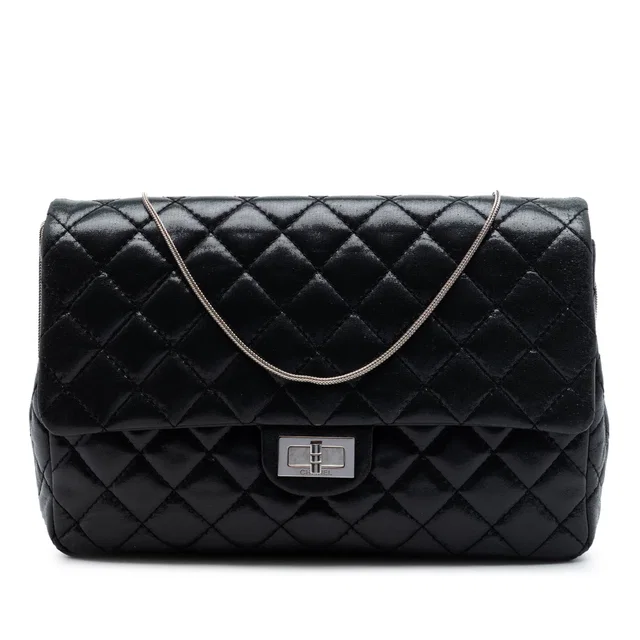 Black Chanel Quilted Iridescent Lambskin Reissue 2.55 Chain Flap Shoulder Bag in Black Lambskin from Designer Revival