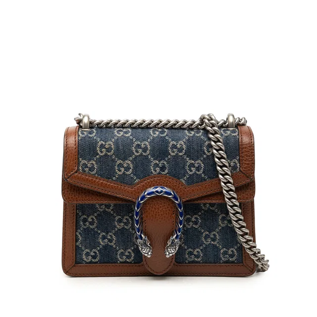 Blue Gucci Small GG Denim Dionysus Crossbody in Blue Denim from Designer Revival