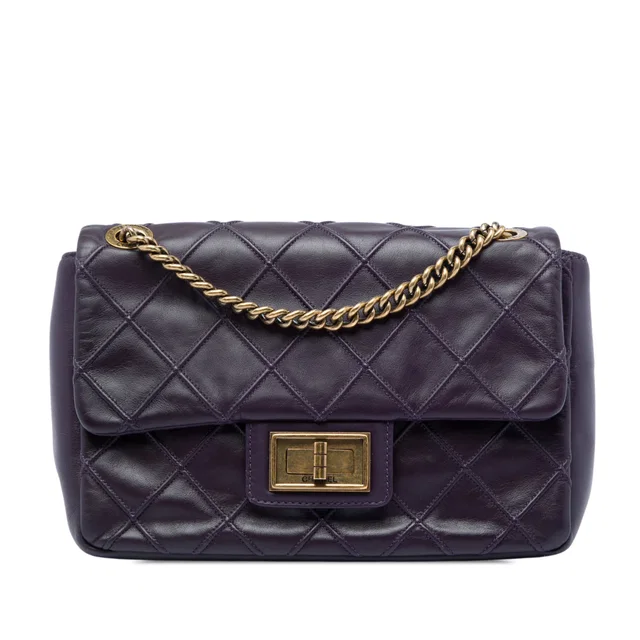 Purple Chanel Small Diamond Debossed Calfskin Reissue 2.55 Cosmos Flap Shoulder Bag in Purple Calfskin from Designer Revival