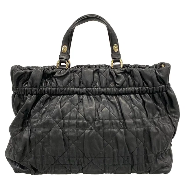 Dior Tote Bag Cannage Stitch Black Gathered Lambskin in Black Lambskin from The Reluxe
