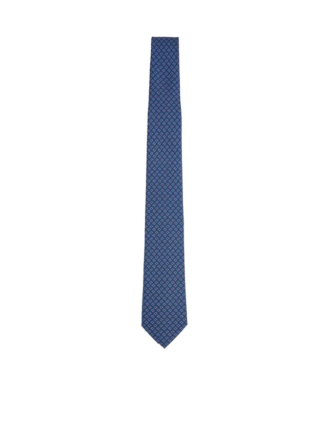Ferragamo Tetris Motif Silk Necktie — Blue Neckties in Blue Silk from HEWI