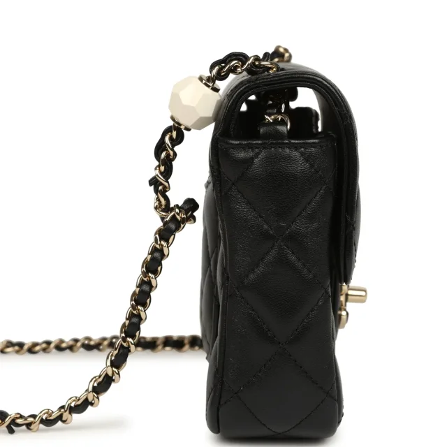 Chanel Heart Charms Mini Square Flap Bag Black Lambskin Enamel Light Gold Hardware in Black Lambskin from Madison Avenue Couture, photo 3 of 12