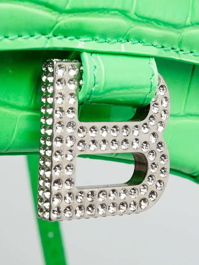 Balenciaga Bright Green Croc Embossed Leather Hourglass Crystal XS Top Handle Bag in Green Crocodile from Yoogis, photo 5 of 13